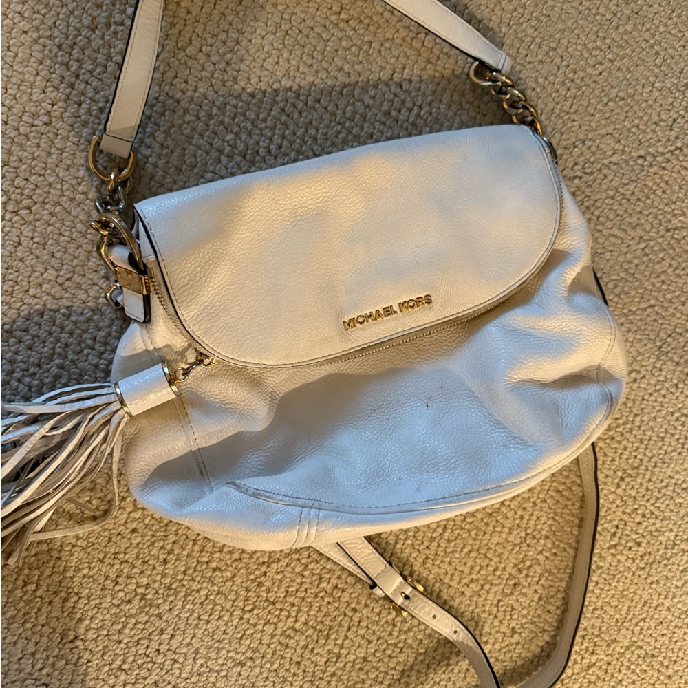 Michael Kors Cream Shoulder Bag with Gold Accents